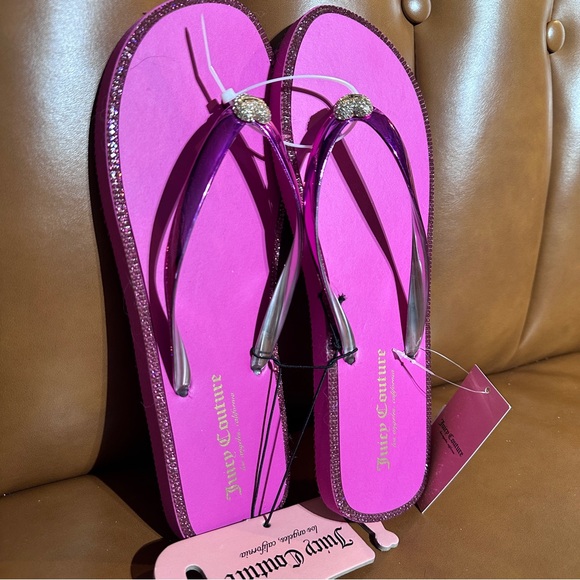 Juicy Couture Hot Pink Flip Flop Rhinestone Sandals - Picture 2 of 3